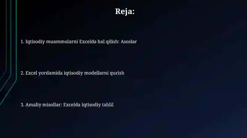 Iqtisodiy masalalarni MS Excel yordamida yechish 2