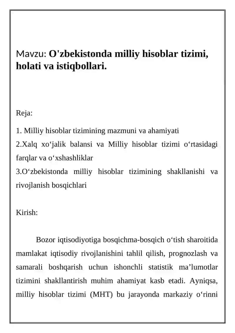 O'zbekistonda milliy hisoblar tizimi, holati va istiqbollari 2
