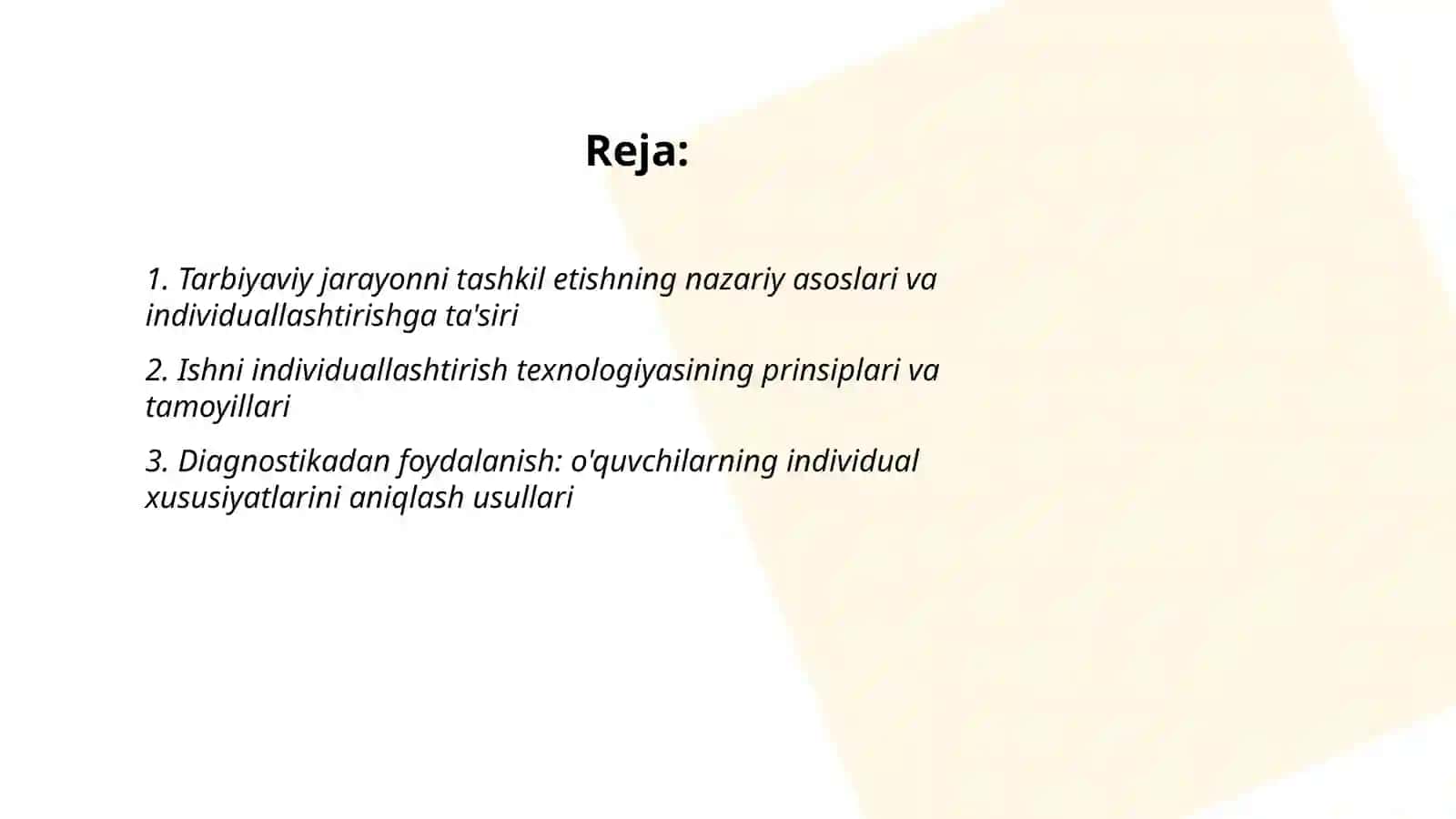 Tarbiyaviy jarayonni tashkil etish usullari ishni individuallashtirish texnalogiyasi 2