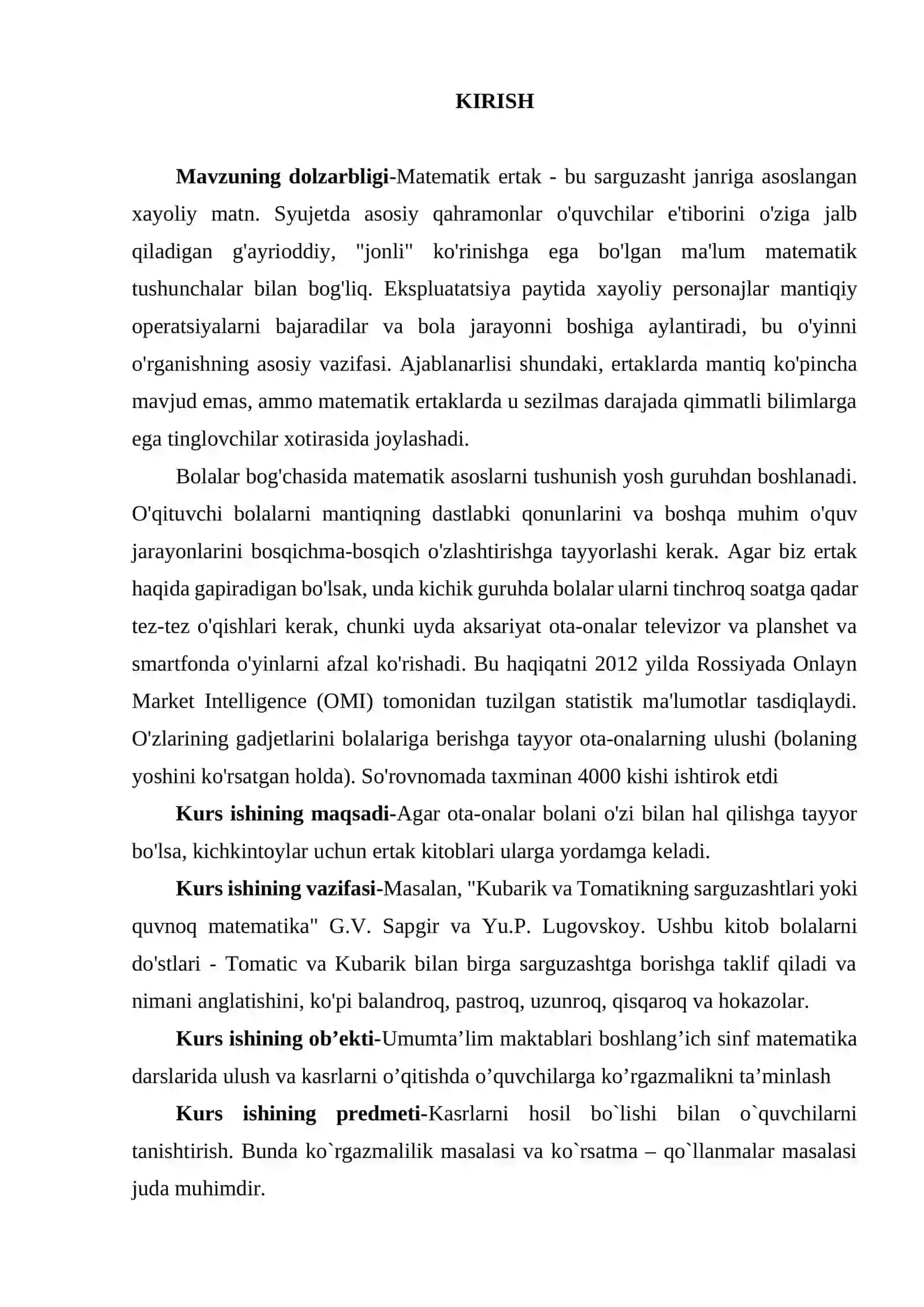 BOSHLANG'ICH SINF DARSLARIDA KASRLARNI TAQQOSLASH VA ULAR USTIDA AMALLAR BAJARISHGA O'RGATISH METODIKASI 2