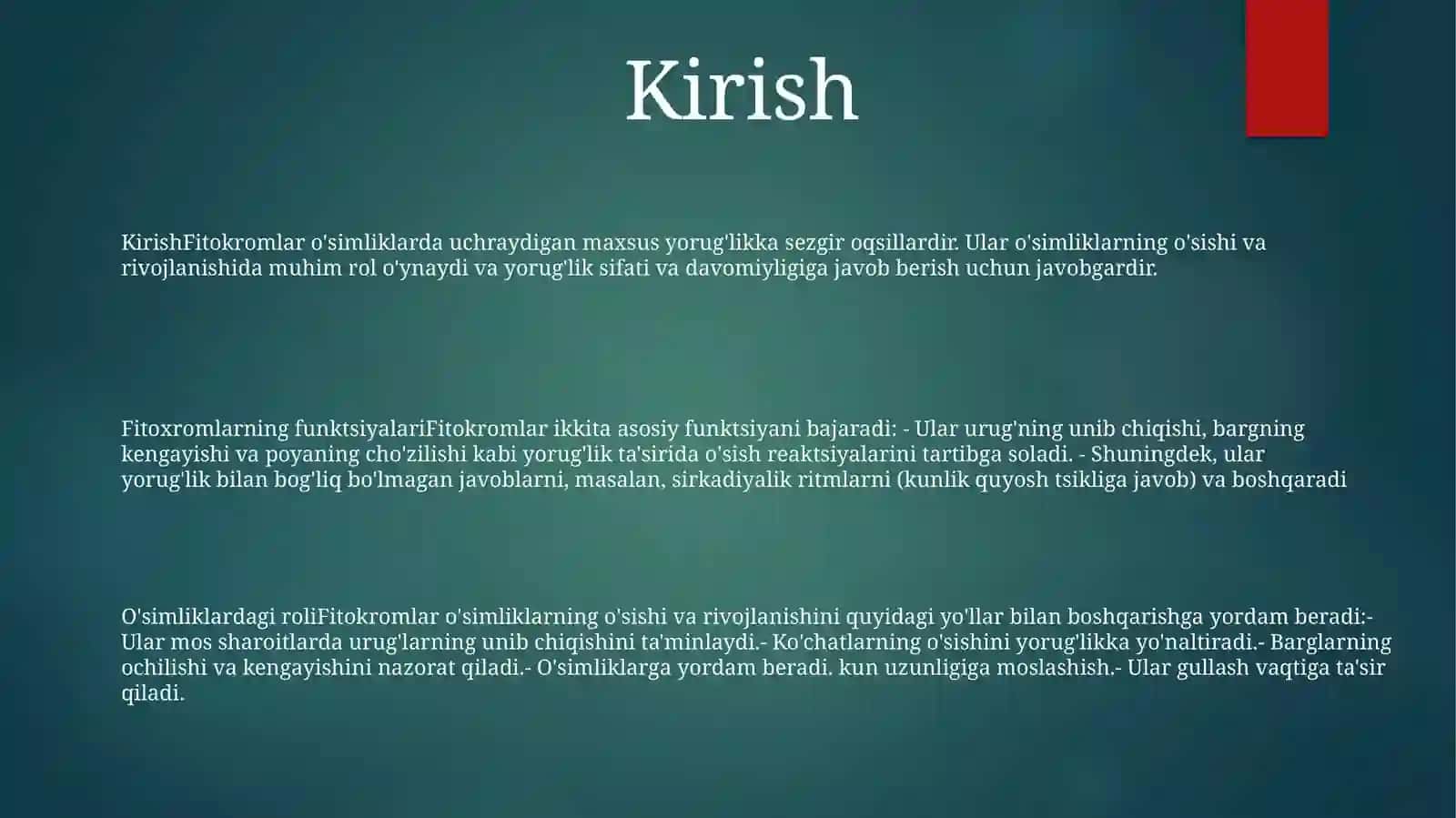 Fitoxromning OʻSimliklardagi OʻSishi Va Rivojlanishdagi OʻRni 2
