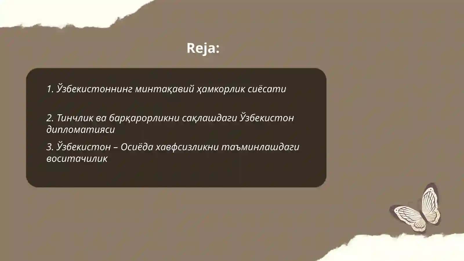Ўзбекистоннинг Ўрта Осиёда тинчлик ва барқарорликни таъминлашдаги ўрни 2