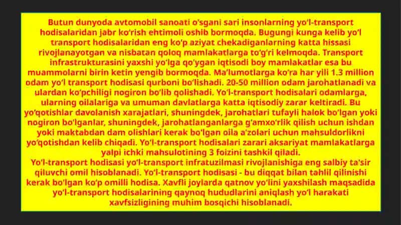 Yo`l transport hodisalarini hisobga olish 2