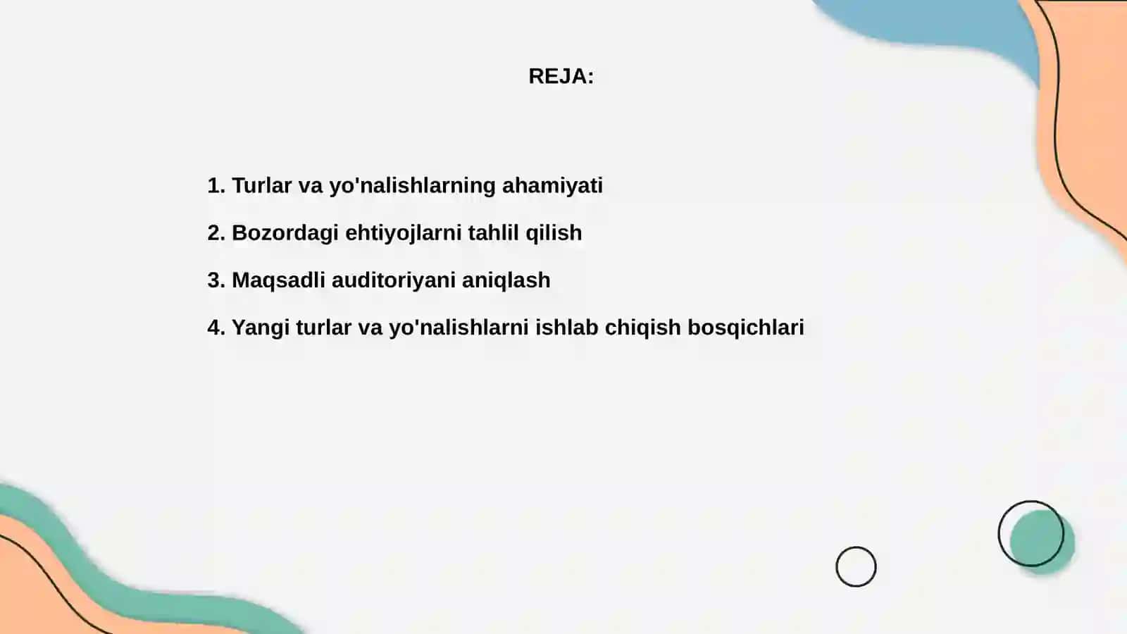 Turlarni va yo'nalishlarni ishlab chiqish 2