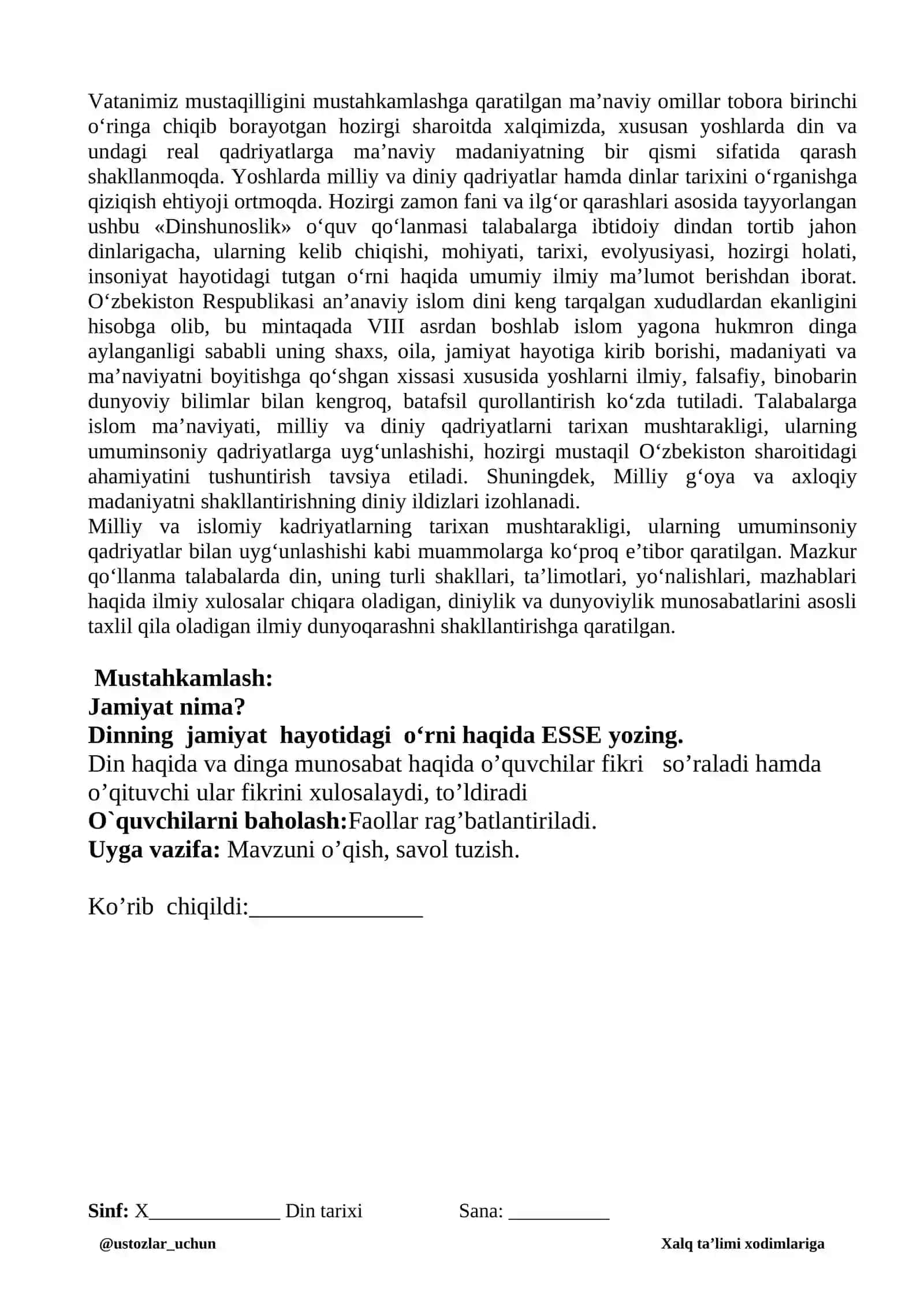 Dinning jamiyatdagi o‘rni va vazifalari 2