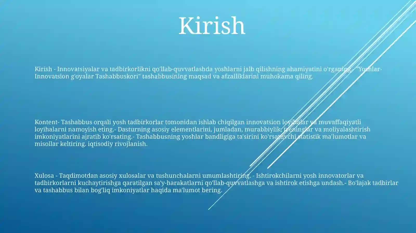 "Yoshlar-Innovatsion G'Oyalar Tashabbuskori" Mavzusida Ko'Rgazmali Material (Taqdimot) Tayyorlash 2
