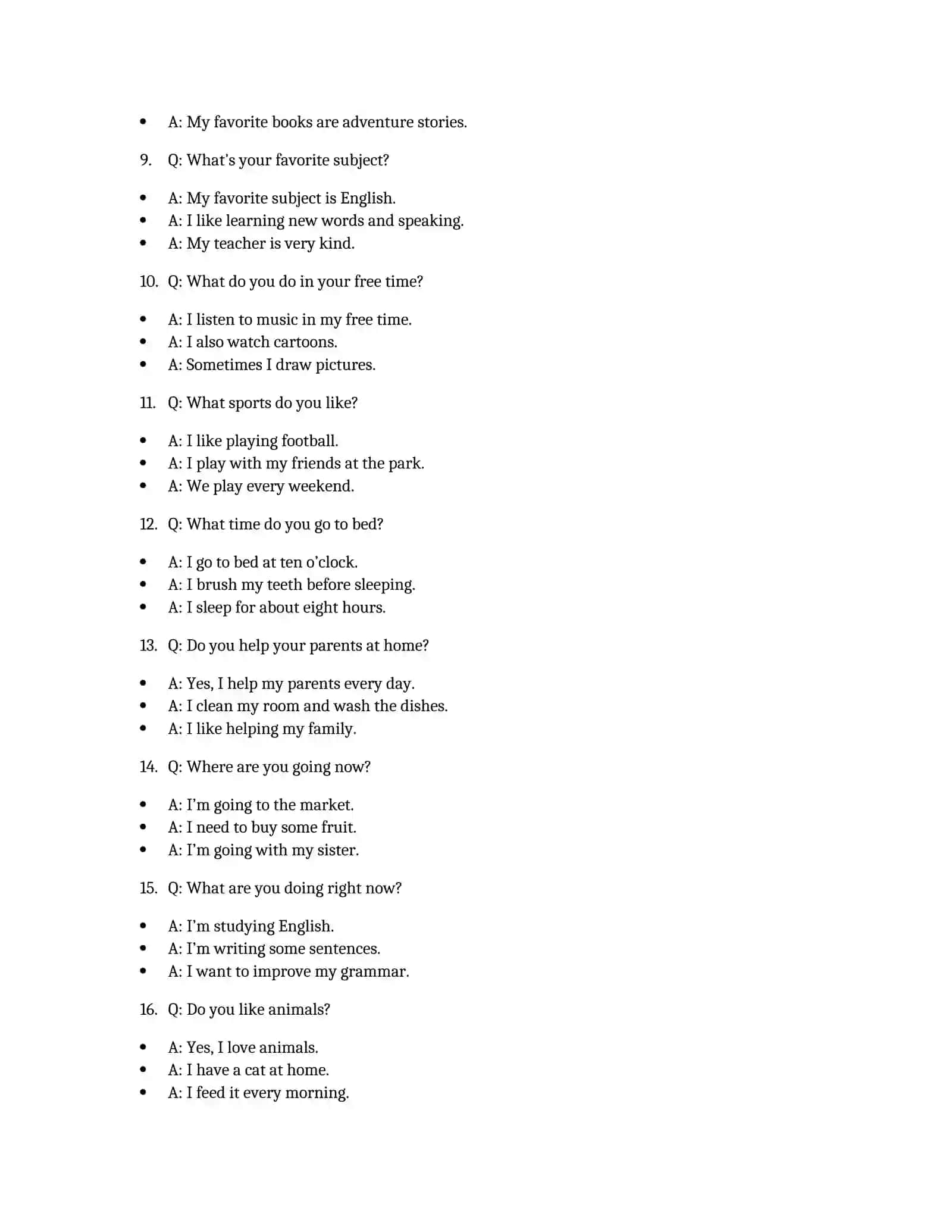 A2-Level Speaking Practice: Questions and Full Answers 2