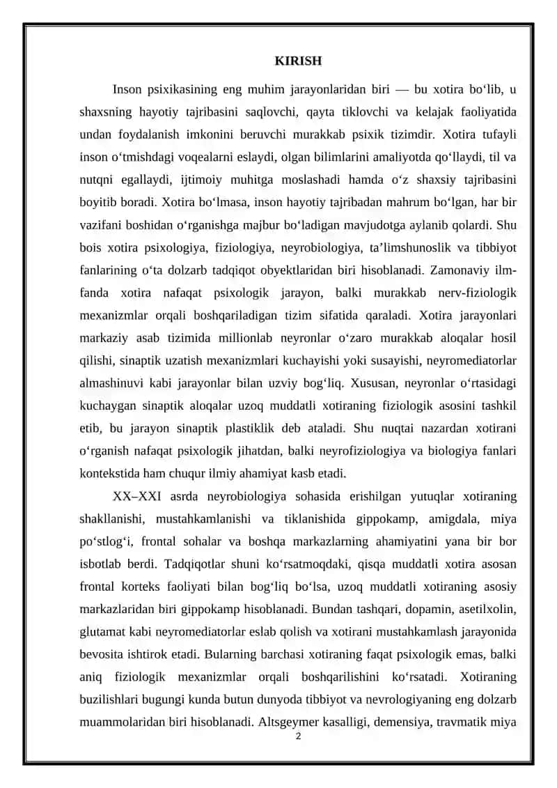 Xotira, xotiraning nerv fiziologik asoslari 2