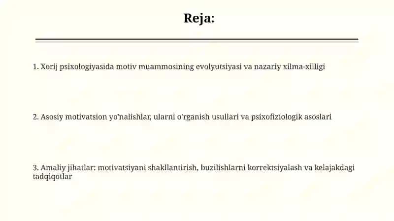 Xorij psixologiyasida motiv va motivatsiya muammosi 2