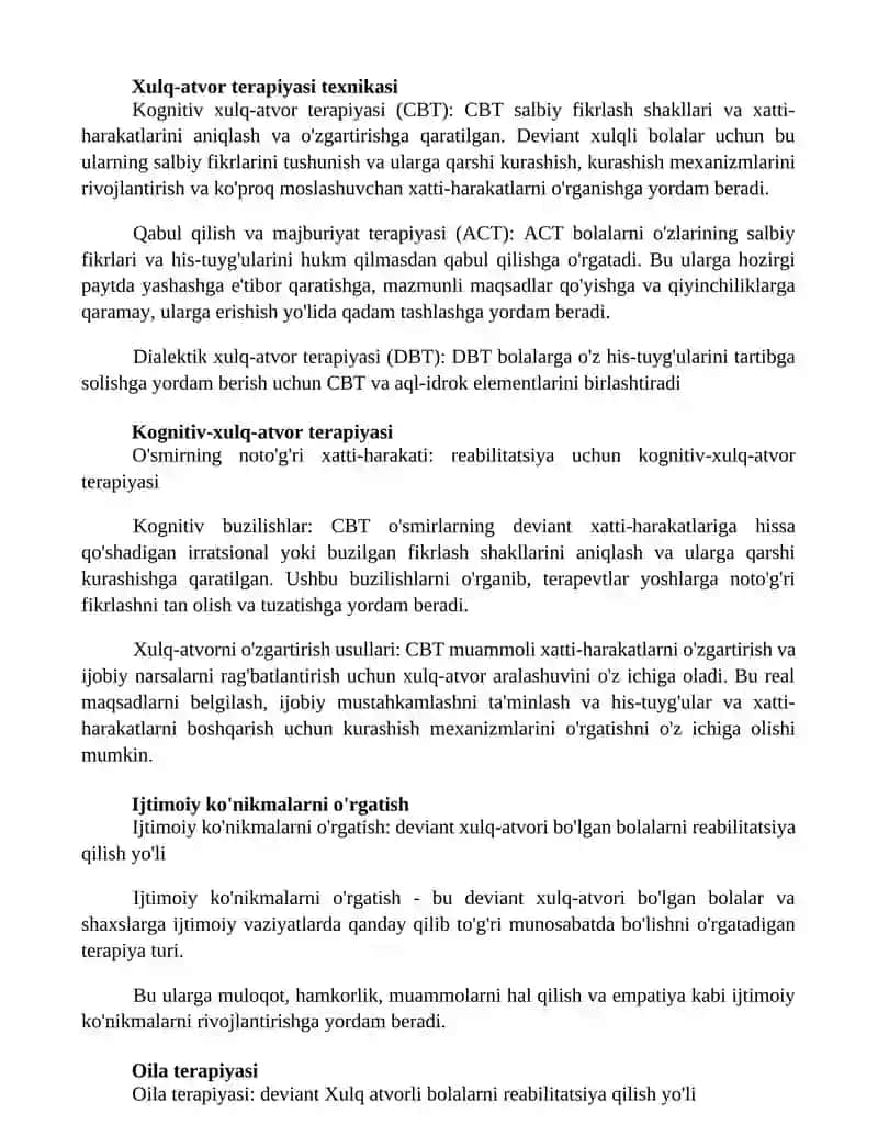 Deviant Xulq Atvorli Bolalarni Reabilatsiya Qilish Yuli 2