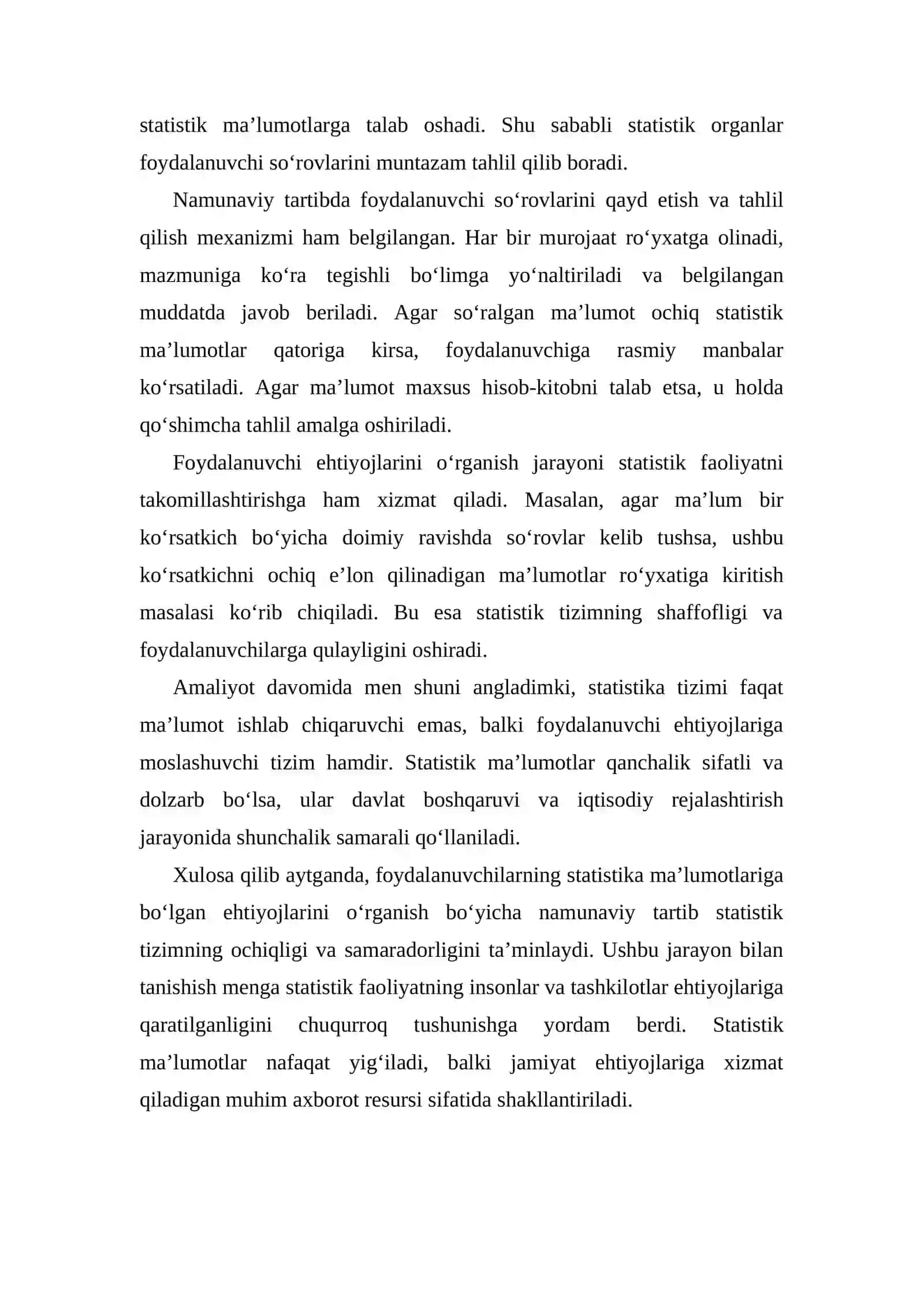 Foydalanuvchilarning statistika ma’lumotlariga bo‘lgan ehtiyojlarini o‘rganish 2