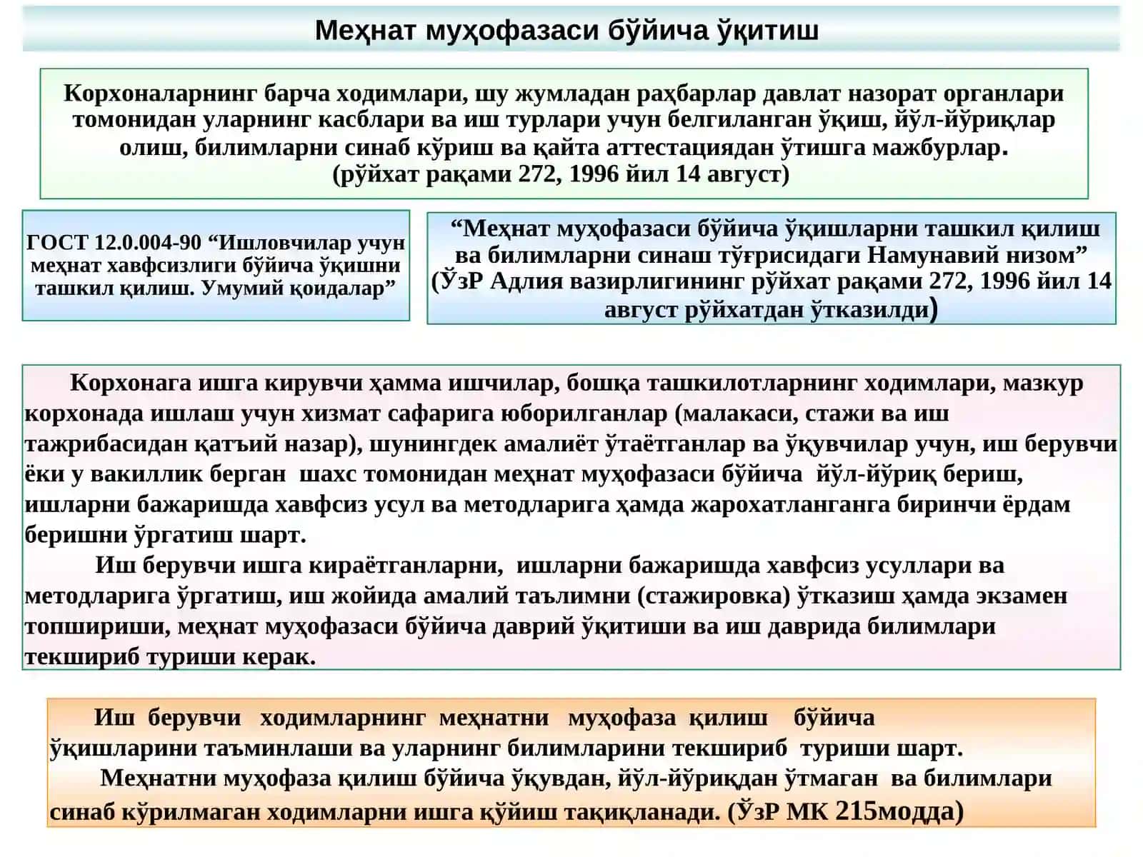 Меҳнат муҳофазаси бўйича ўқитиш 2