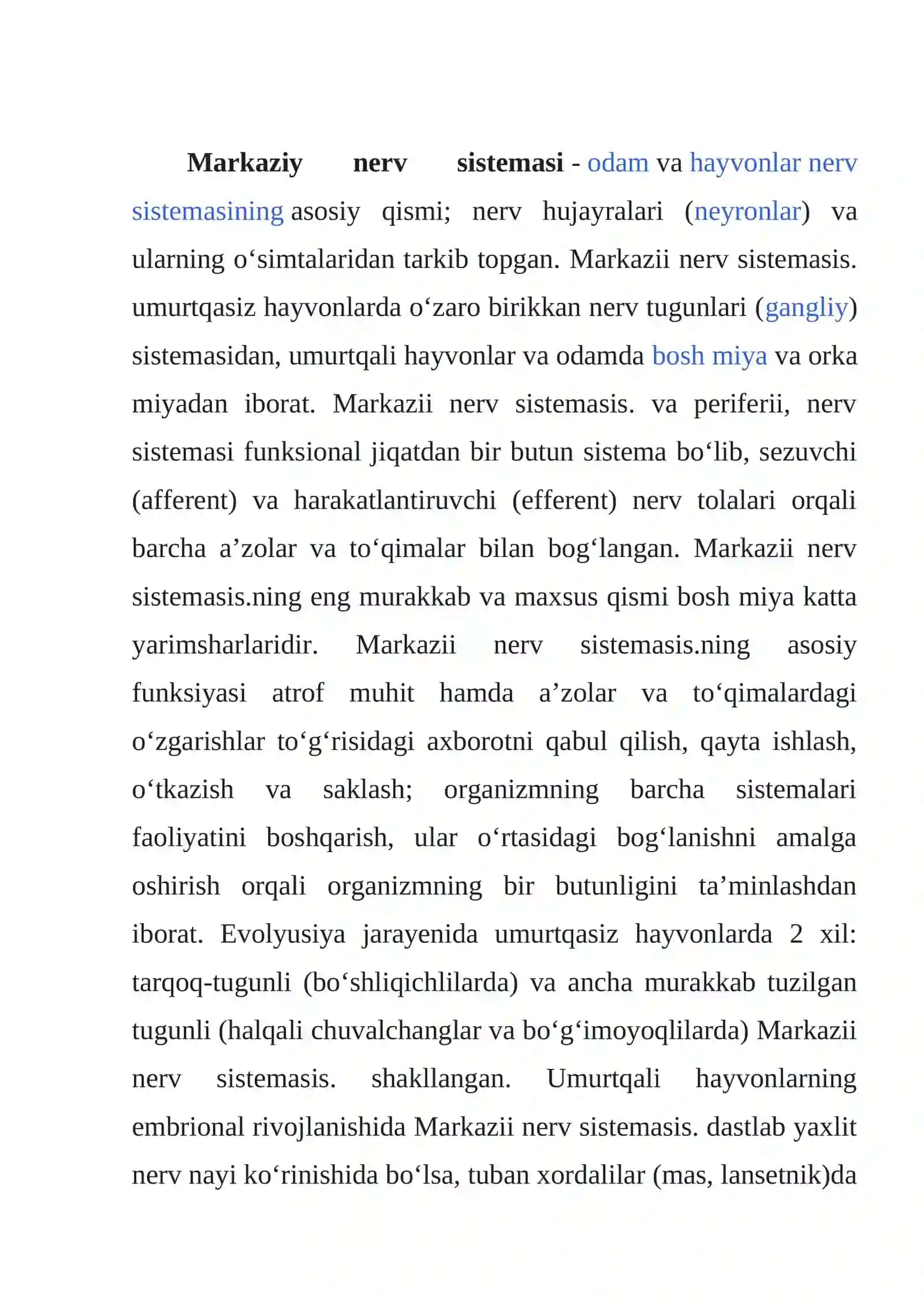 Umurtqalilar markaziy asab tizimining tuzilishi va vazifasi 2