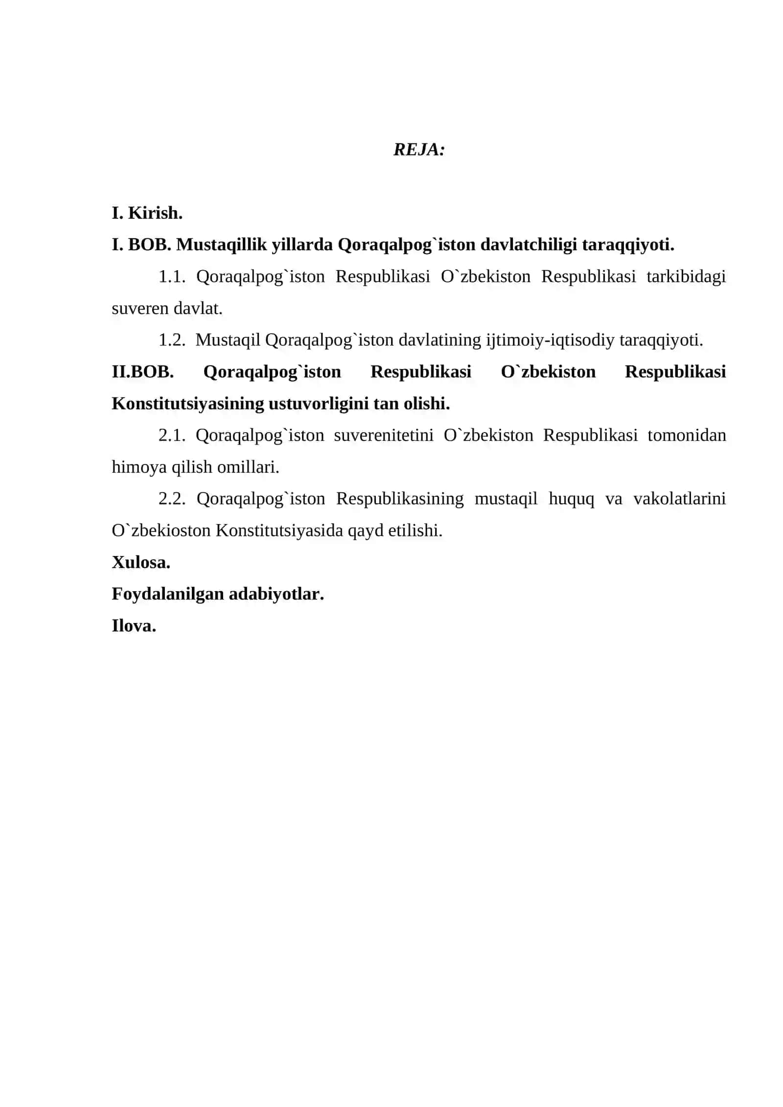 Mustaqil O'zbekiston tarkibida Qoraqalpog`iston Respublikasi 2