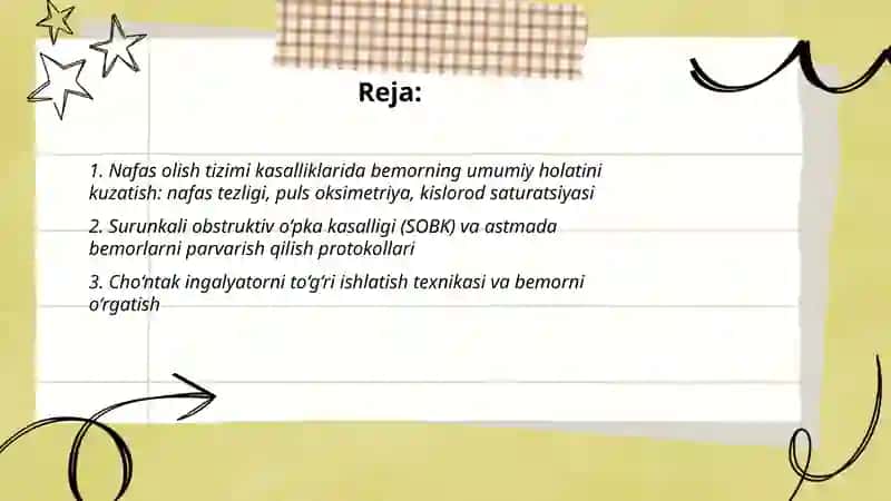 Nafas olish tizimi kasalliklarida bemorlarni kuzatish va parvarish qilish 2
