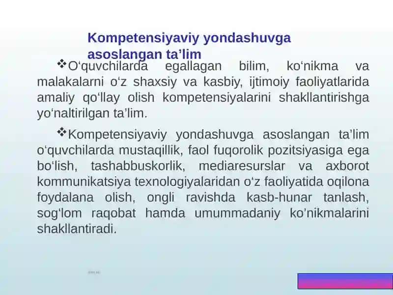 Umumta’lim maktablarida kimyo fanini o‘qitish mazmunidagi o‘zgarishlar. Tayanch va kimyo faniga oid umumiy kompetensiyalar 2