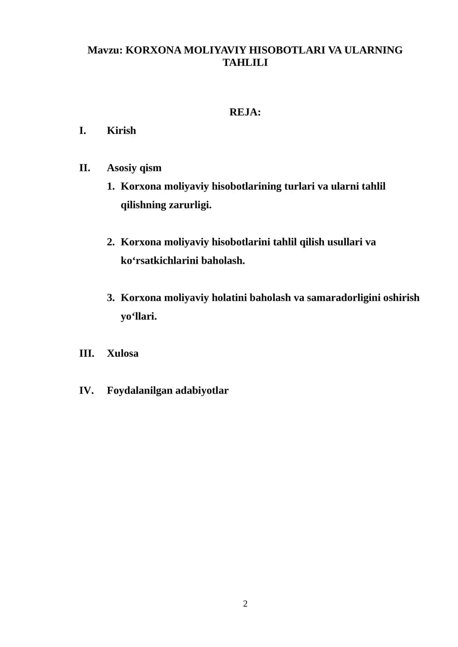 KORXONA MOLIYAVIY HISOBOTLARI VA ULARNING TAHLILI 2