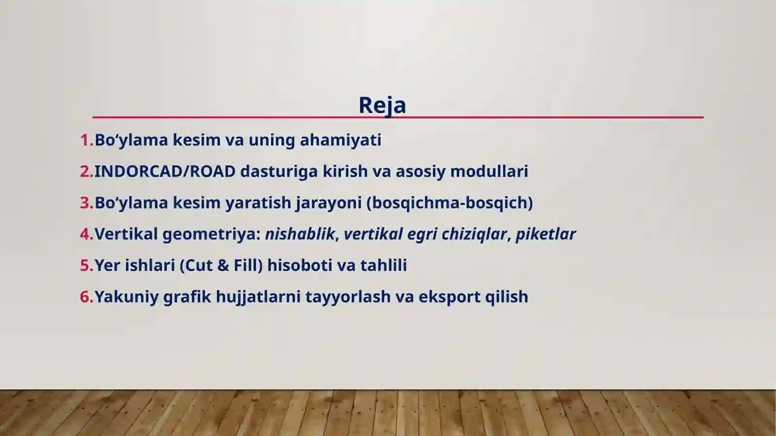 INDORCAD/ROAD dasturida avtomobil yo‘llarining bo‘ylama kesimini loyihalash 2