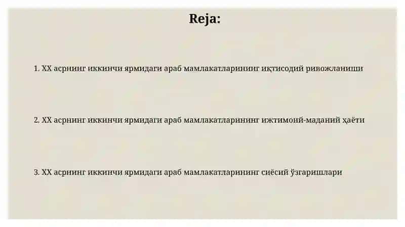 Arab mamlakatlari XX asr ikkinchi yarmida 2