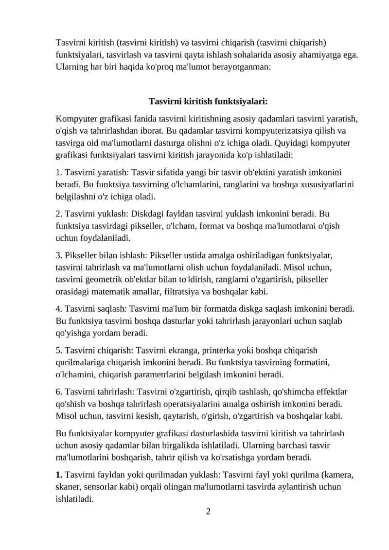 Tasvirni kiritish va chiqarish funksiyalari 2
