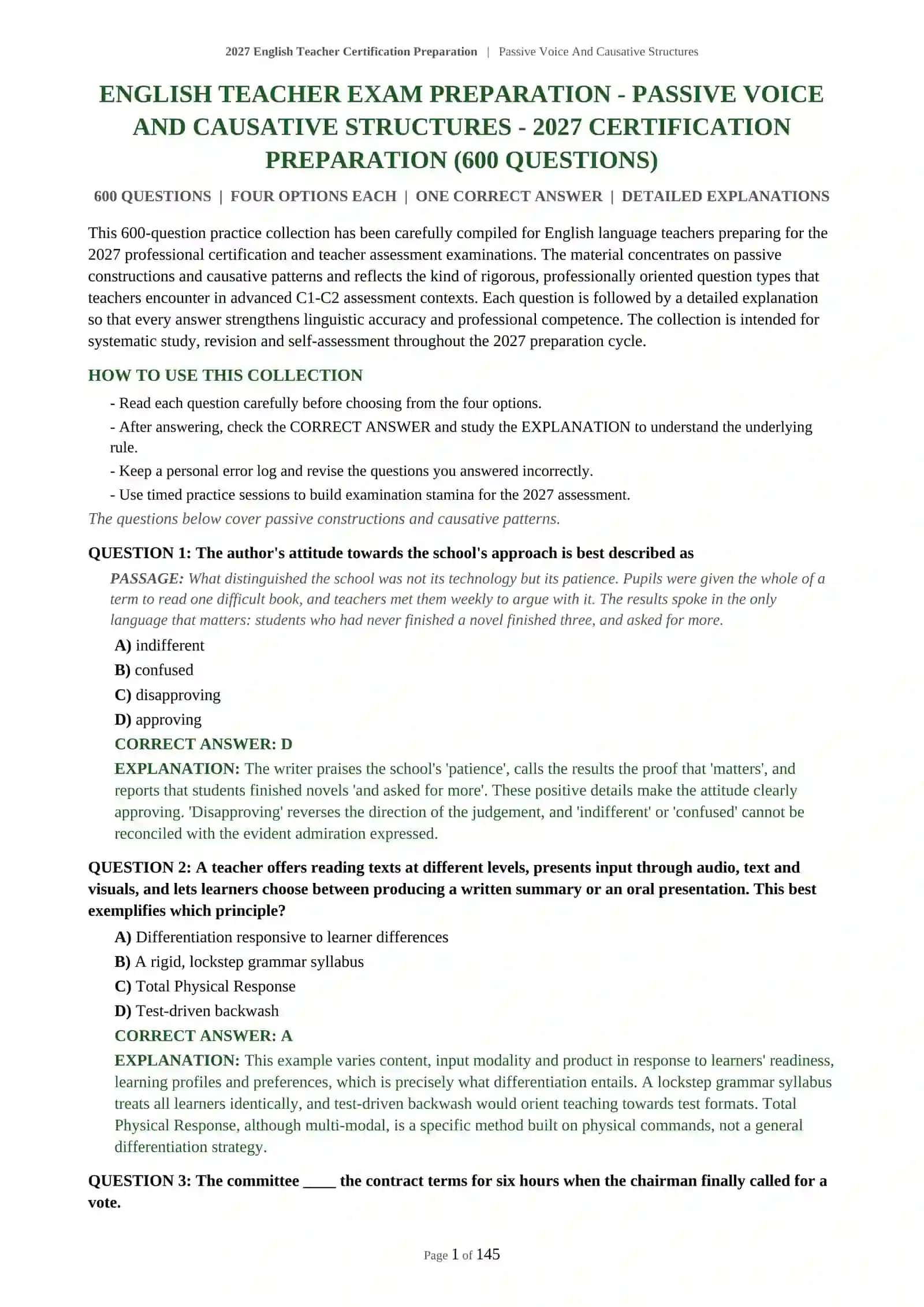 2027 English Teacher Certification Preparation | Passive Voice And Causative Structures 2