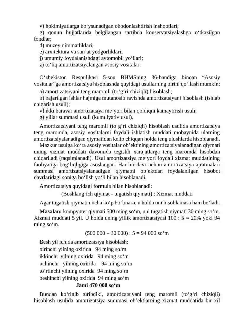 Asosiy vositalarga amortizatsiya hisoblash tartibi 2