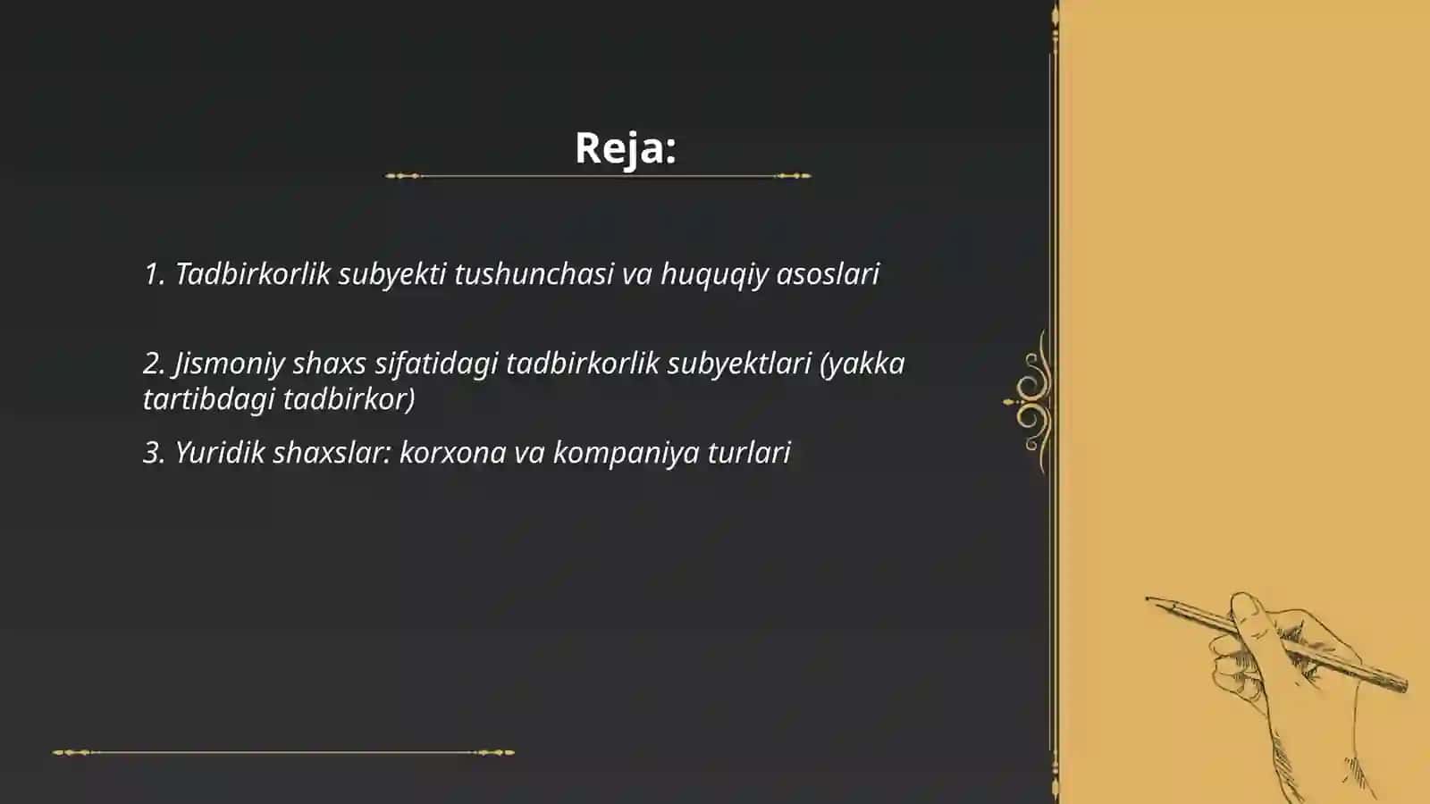 Tadbirkorlik huquqi subyekti learning turlari va klassifikaciyasi 2