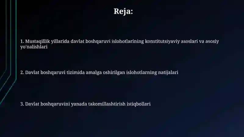 Mustaqillik yillarida davlat boshqaruvi tizimida amalga oshirilgan islohatlar 2