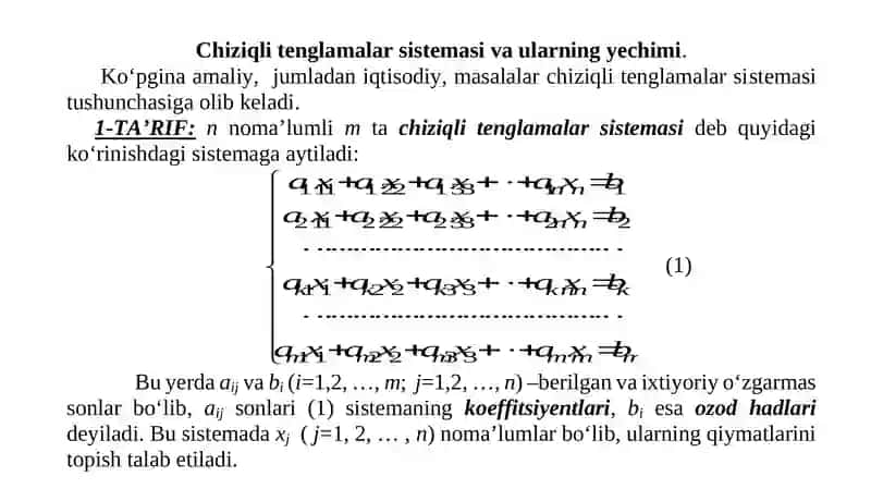 Chiziqli Tеnglamalar Sistеmasi 2