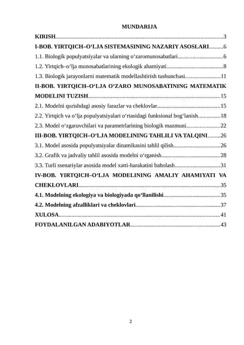 Yirtqich–o‘lja sistemasining o‘zaro munosabat modeli 2