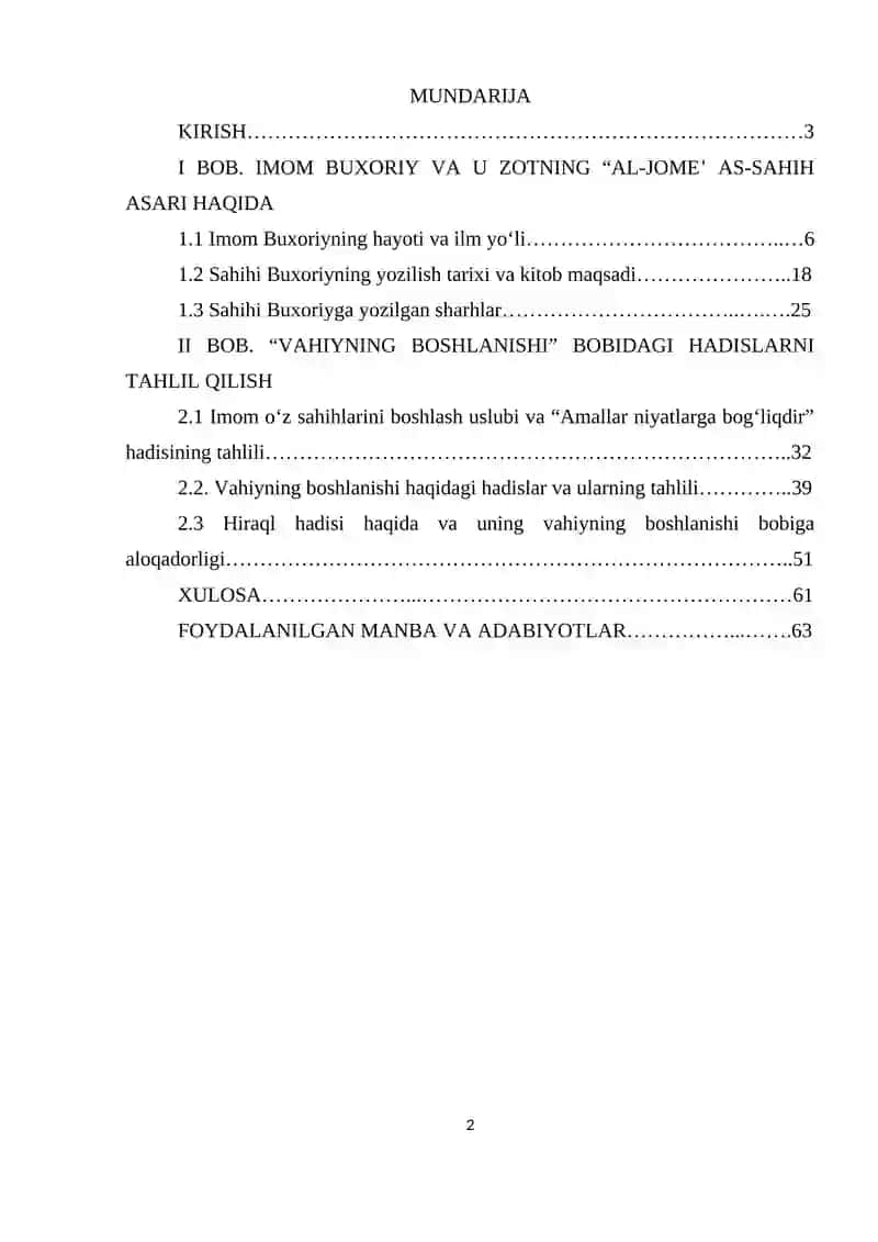 "AL-JOME AS-SAHIH" ASARINING "VAHIYNING BOSHLANISHI" BOBIDAGI HADISLAR 2
