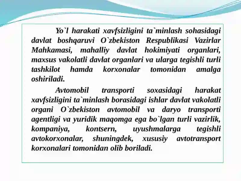 YO’LLARDA HARAKAT XAVFSIZLIGINI TA’MINLASHNING DAVLAT BOSHQARUV TIZIMI 2
