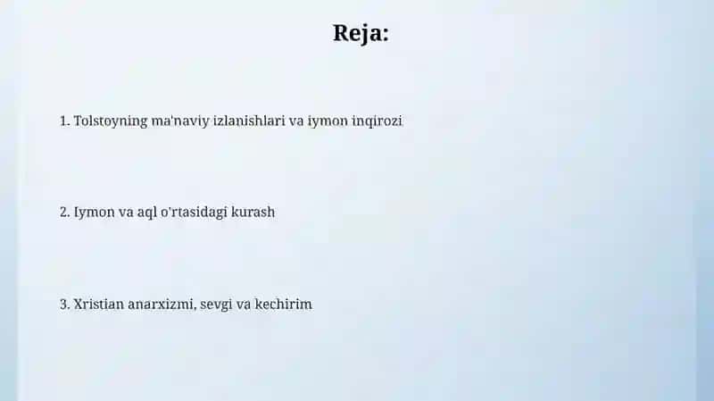 LEV Tolstoy iqrornoma asaridagi diniy tushunchalar 2