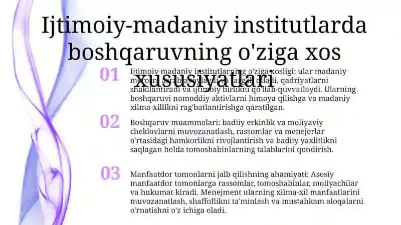 Ijtimoiy-Madaniy Soha Muassasalarida Menejmentning O'Ziga Xos Xususiyatlari 2