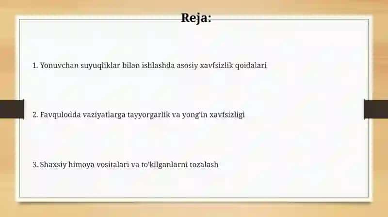 Yonimli suyukliklar bilan ishlashda xavfsizlik 2