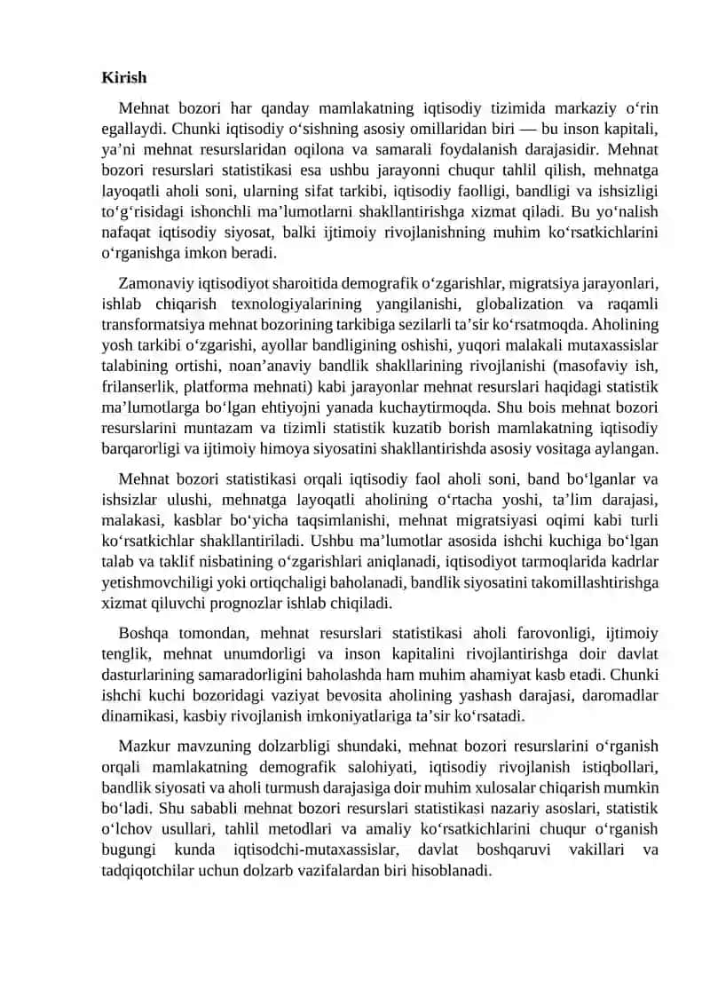 Mehnat bozori resurslari statistikasi 2