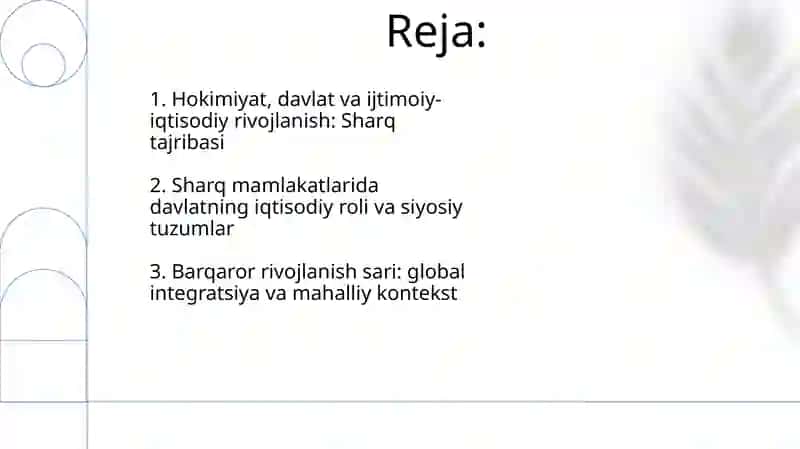 Hokimiyat, davlat va ijtimoiy-iqtisodiy rivojlanish: Sharq tajribasi 2