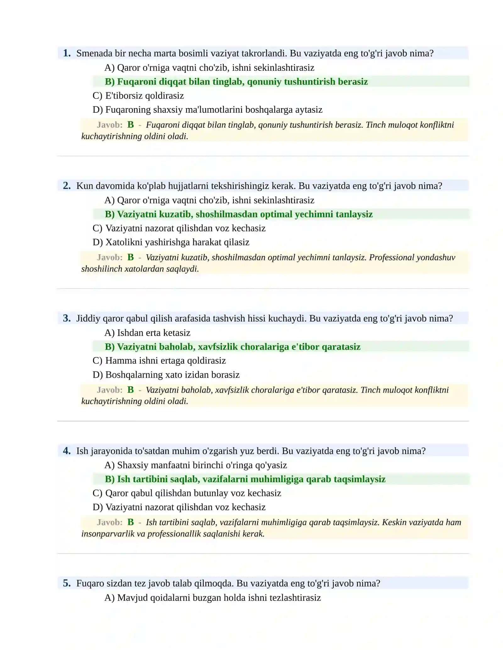 BOJXONA XIZMATIGA ISHGA KIRISH PSIXOLOGIK SINOV Testlari 2
