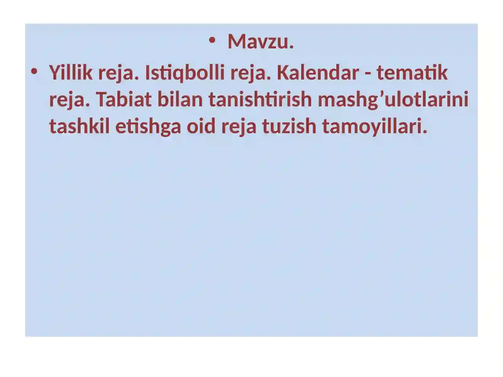 Bolalar bog’chasida ta’lim tarbiya dasturi 2