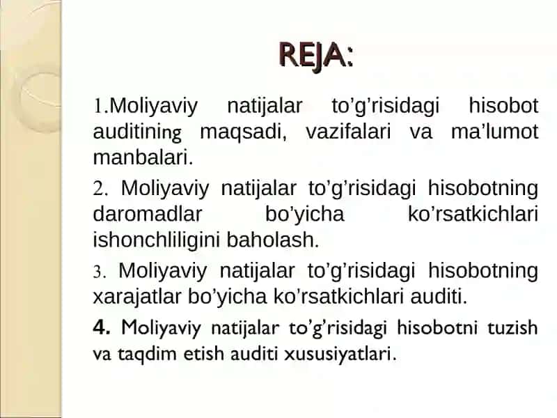 Moliyaviy Natijalar To’g’risidagi Hisobot Audit 2