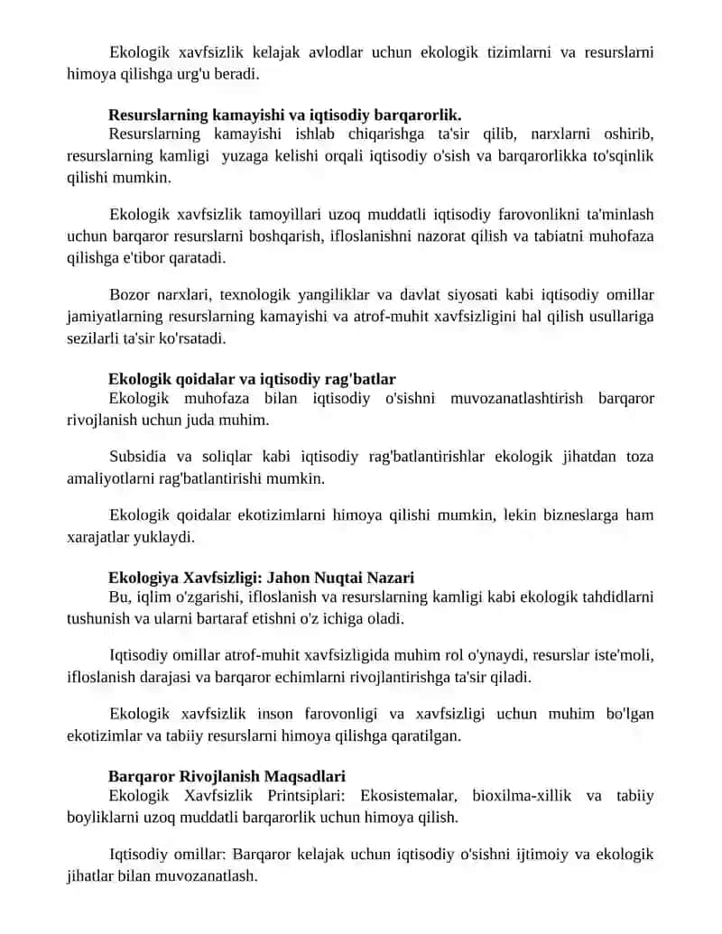Ekologik xavfsizlikni ta'minlash prinsiplari va iqtisodiy omillar 2