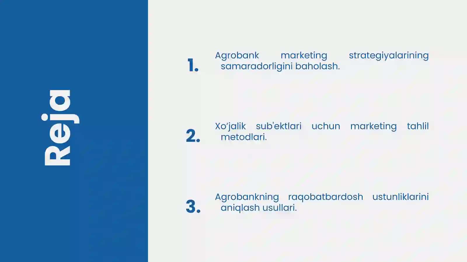Xo’jalik yurituvchi sub‘ektlarning marketing faoliyatida tahlil  Agrobank 2