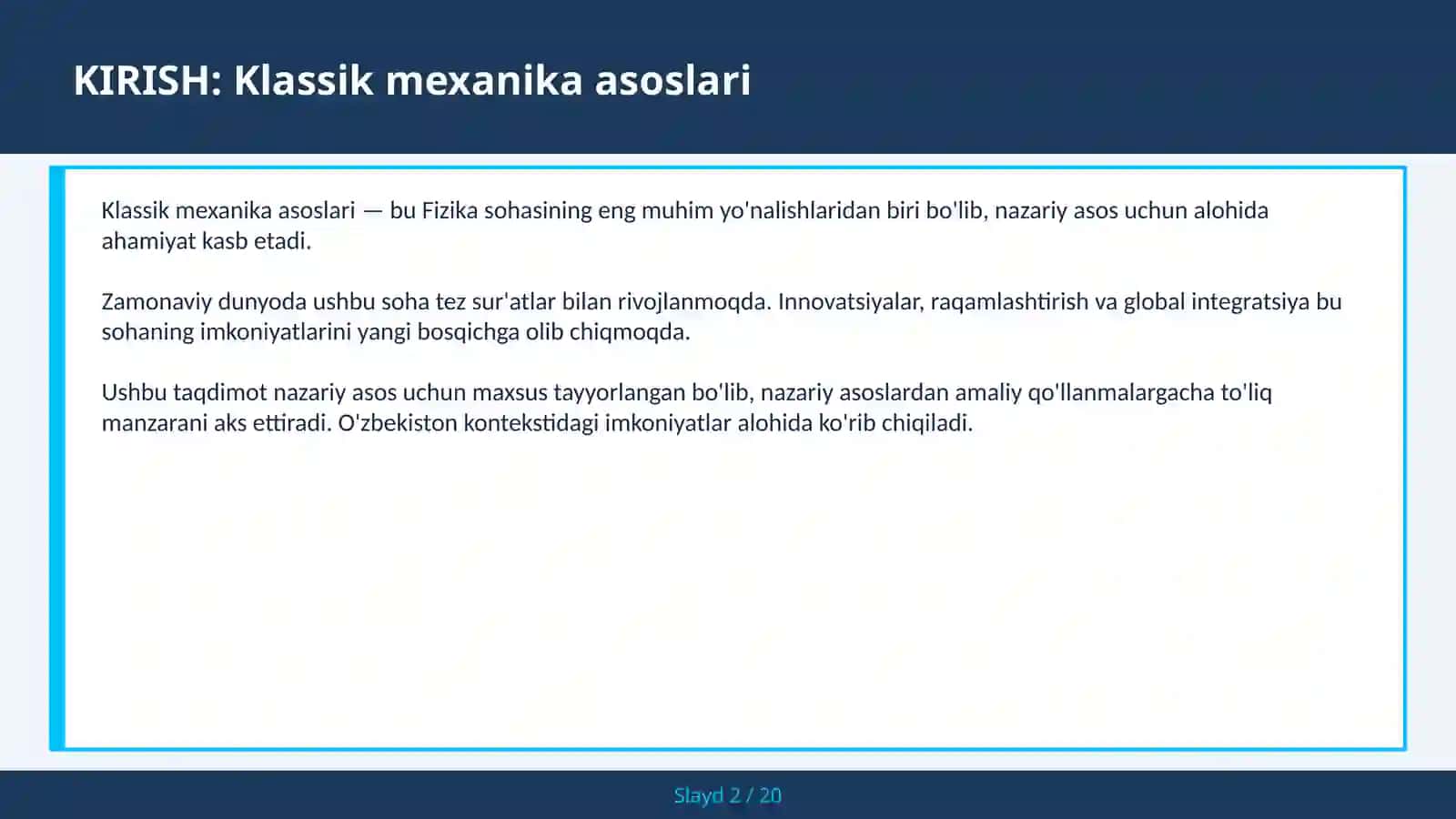 Klassik mexanika asoslari 2
