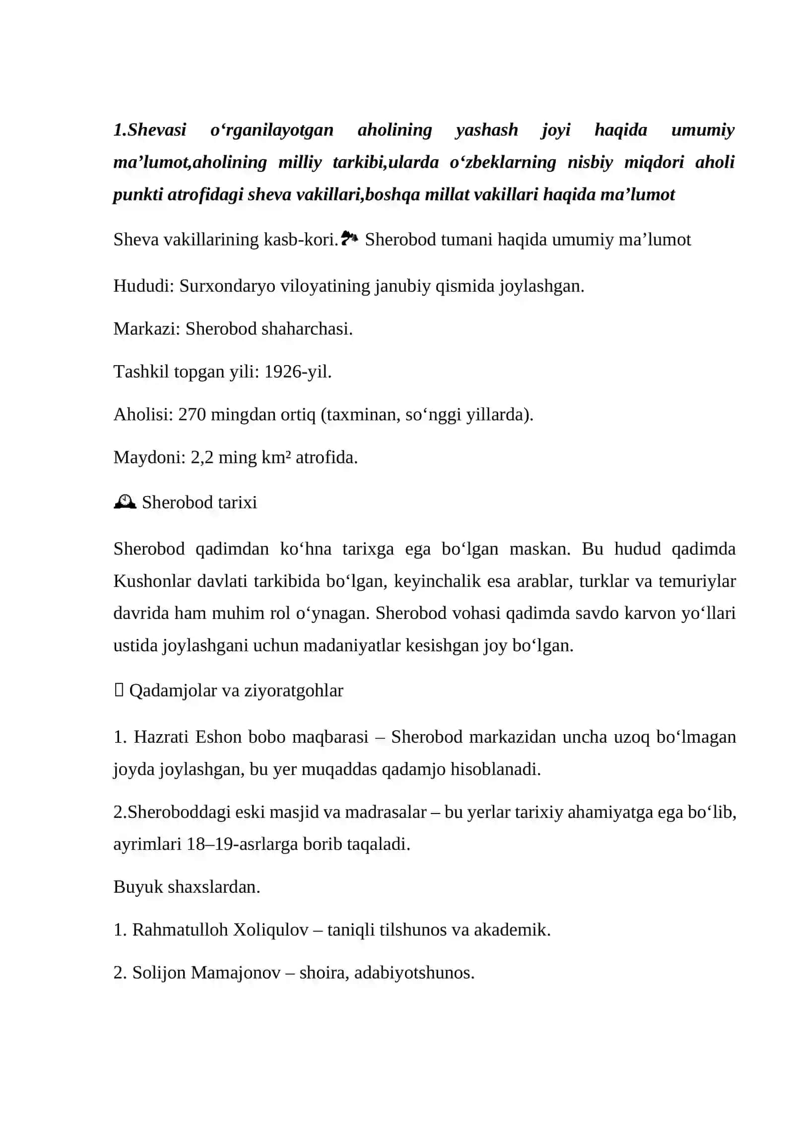DIALEKTOLOGIK AMALIYOTNING BAJARILISHI TO’G’RISIDAGI H I S O B O T I 2