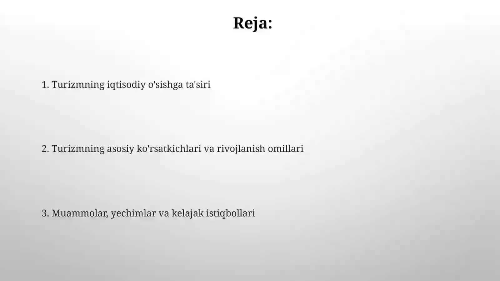 Turizm sohasi rivojlanishi 2