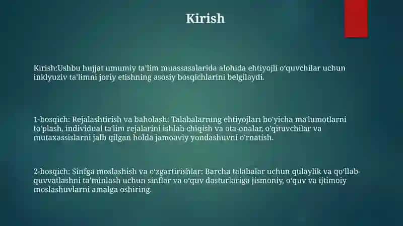 Integratsiyalashgan TaʼLimni Amalga Oshirishning Asosiy Bosqichlari 2