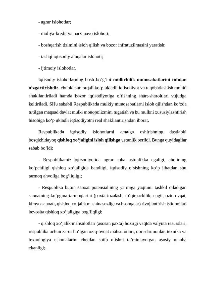 Iqtisodiy islohotlar 2