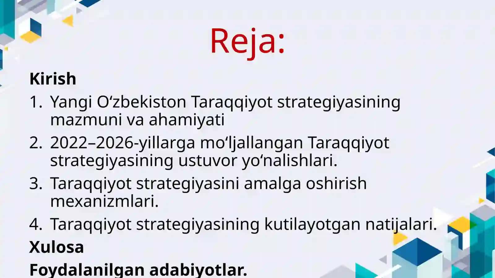 Yangi O‘zbekistonning Taraqqiyot strategiyasi 2