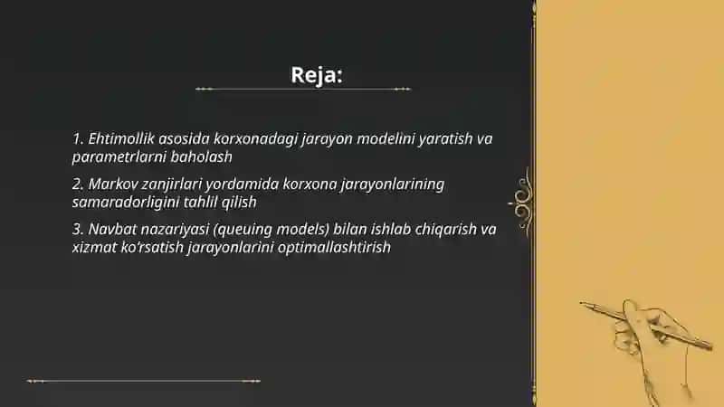 Korxonadagi jarayonlarning samaradorligini aniqlash(ehtimoliy modellar asosida) 2