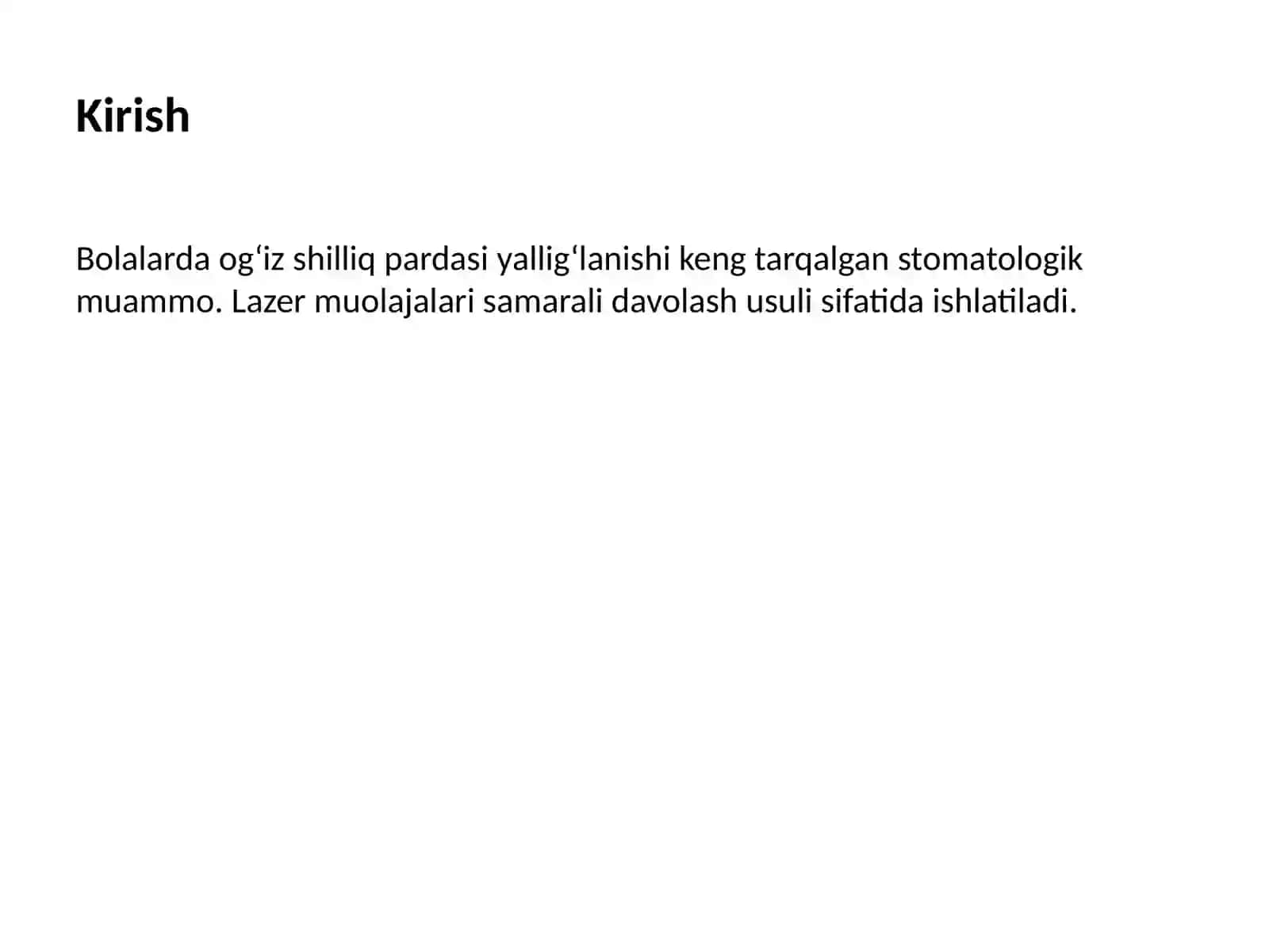 Bolalarda og‘iz shilliq pardasi yallig‘lanishi va lazer muolajalari 2